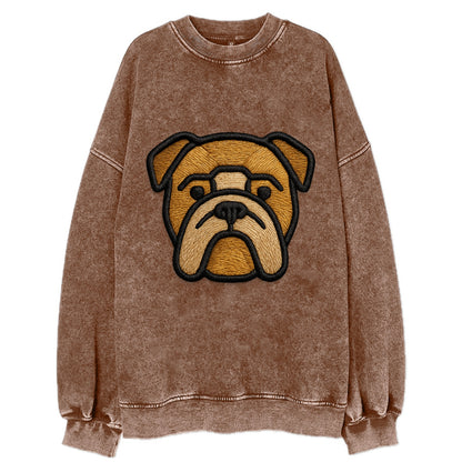 Bulldog - Minimalist geometric design wi - Vintage Sweatshirt - Brown
