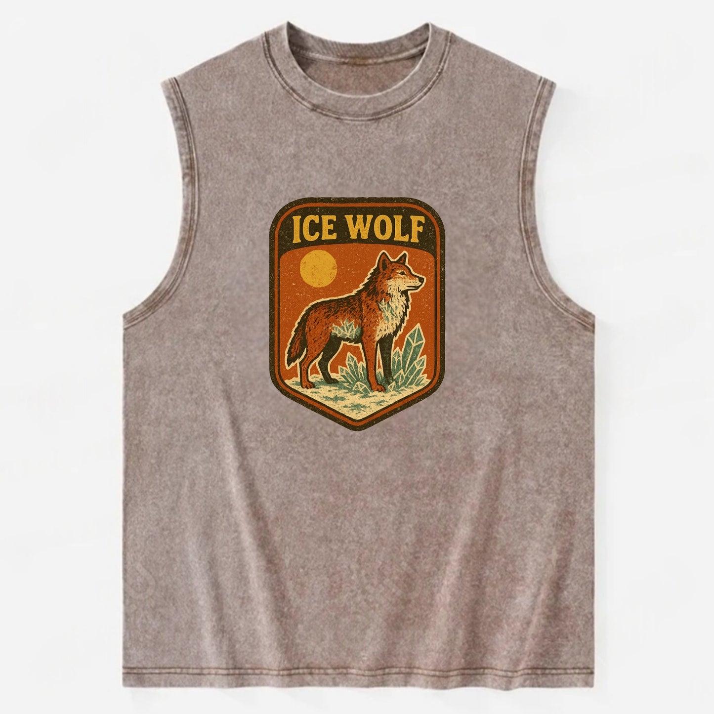 Ice Wolf Crystal  - Vintage Washed Tank - Brown