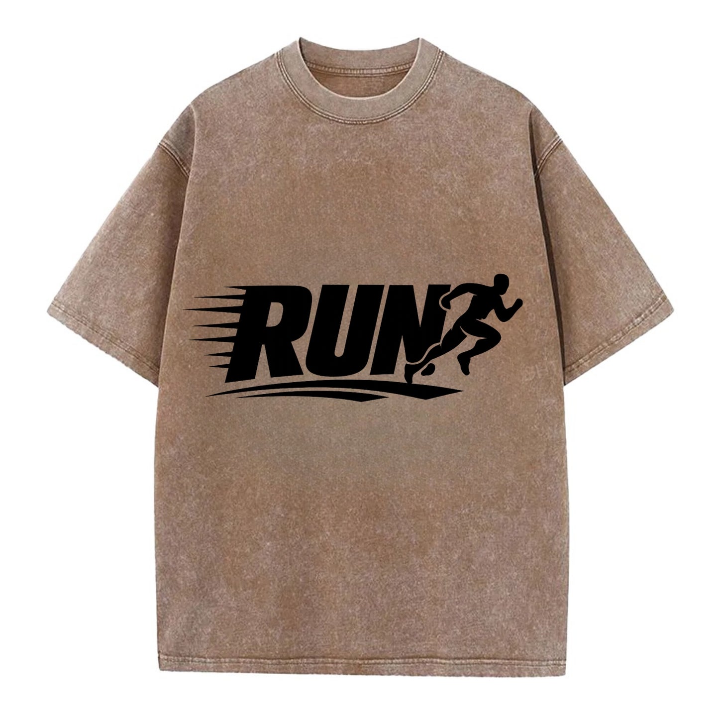 Bold typography design - "RUN" - cardio life, runner identity - Vintage T-shirt - Brown