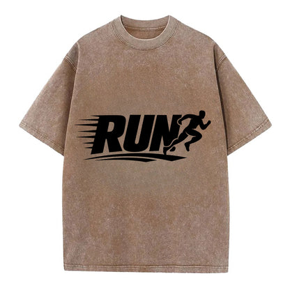 Bold typography design - "RUN" - cardio life, runner identity - Vintage T-shirt - Brown
