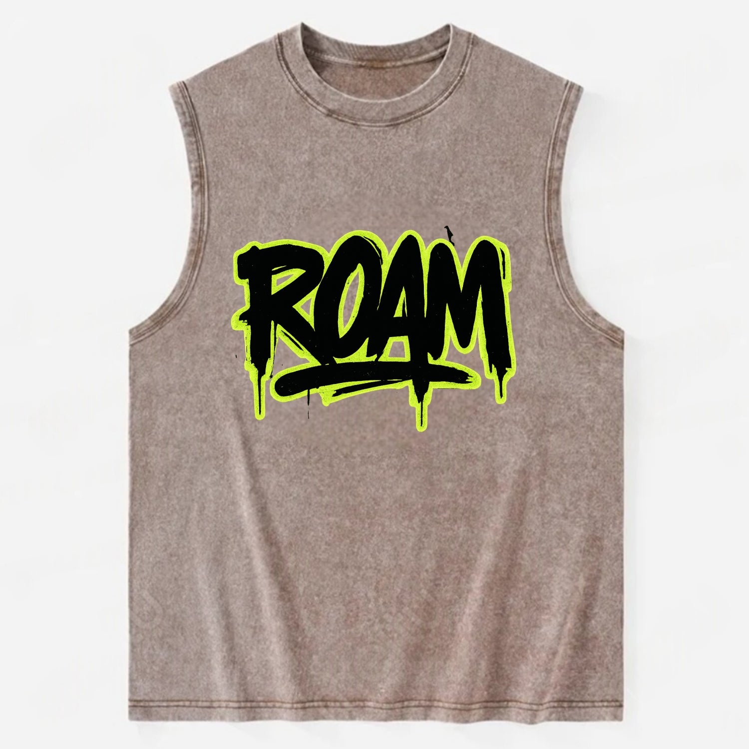 Bold typography design - "ROAM" - wander freely, no destination needed - Vintage Washed Tank - Brown