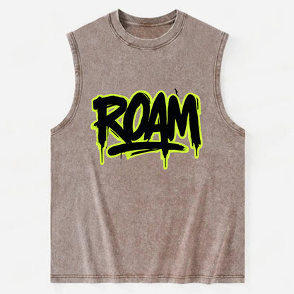Bold typography design - "ROAM" - wander freely, no destination needed - Vintage Washed Tank - Brown