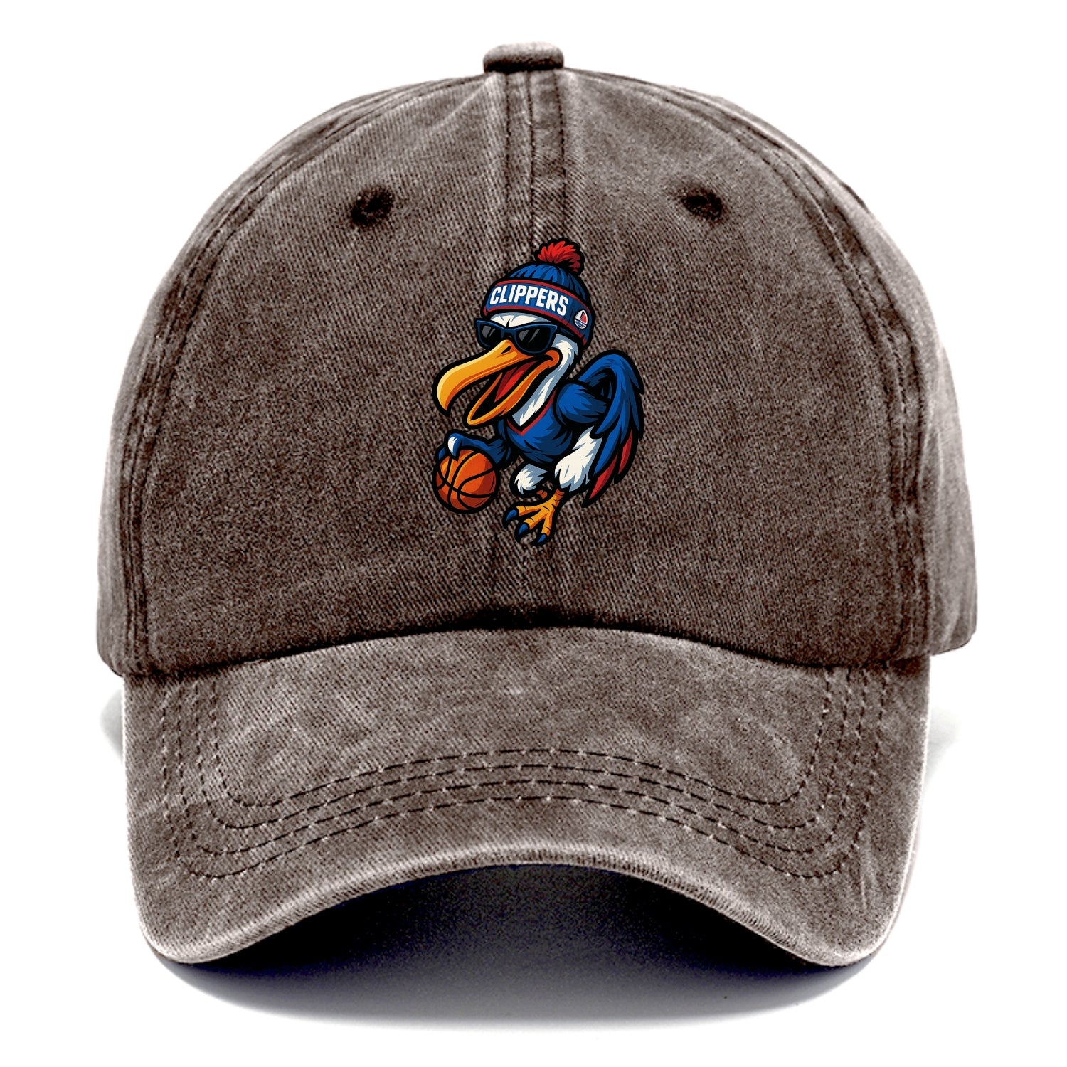 Los Angeles Pelican wearing Clippers beanie with sailboat patch and wayfarer - Classic Cap - Brown
