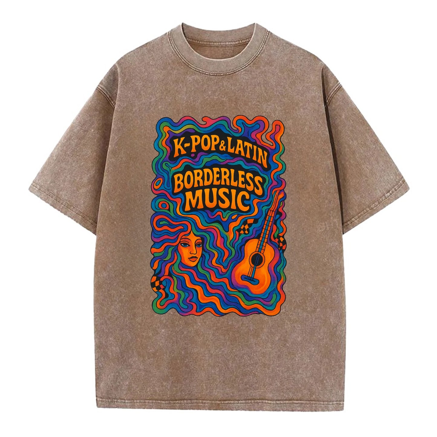 K-Pop and Latin fusion explosion - "Borderless Music" - cross-cultural sounds - Vintage T-shirt - Brown