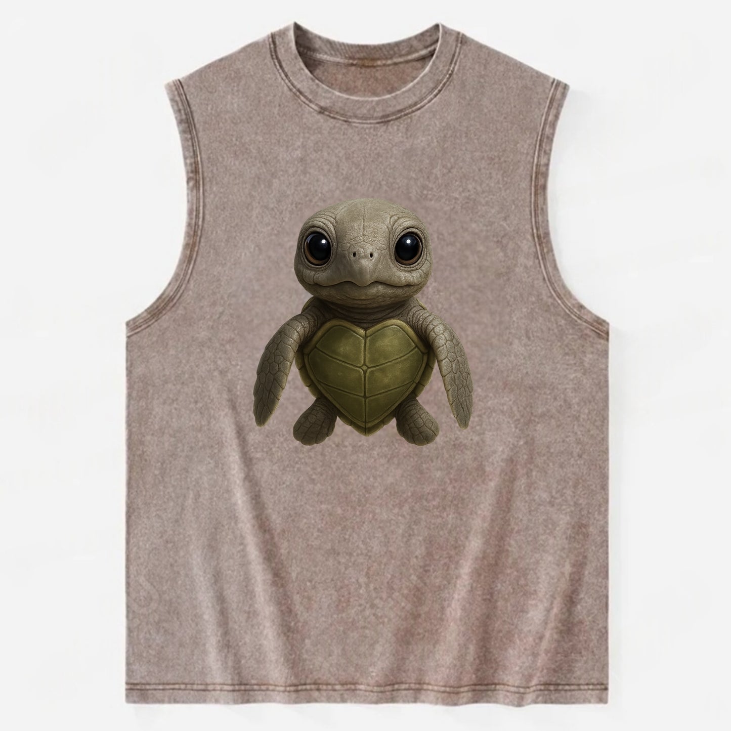 Baby Olive Ridley Turtle - olive green shell, heart-shaped carapace, bright - Vintage Washed Tank - Brown