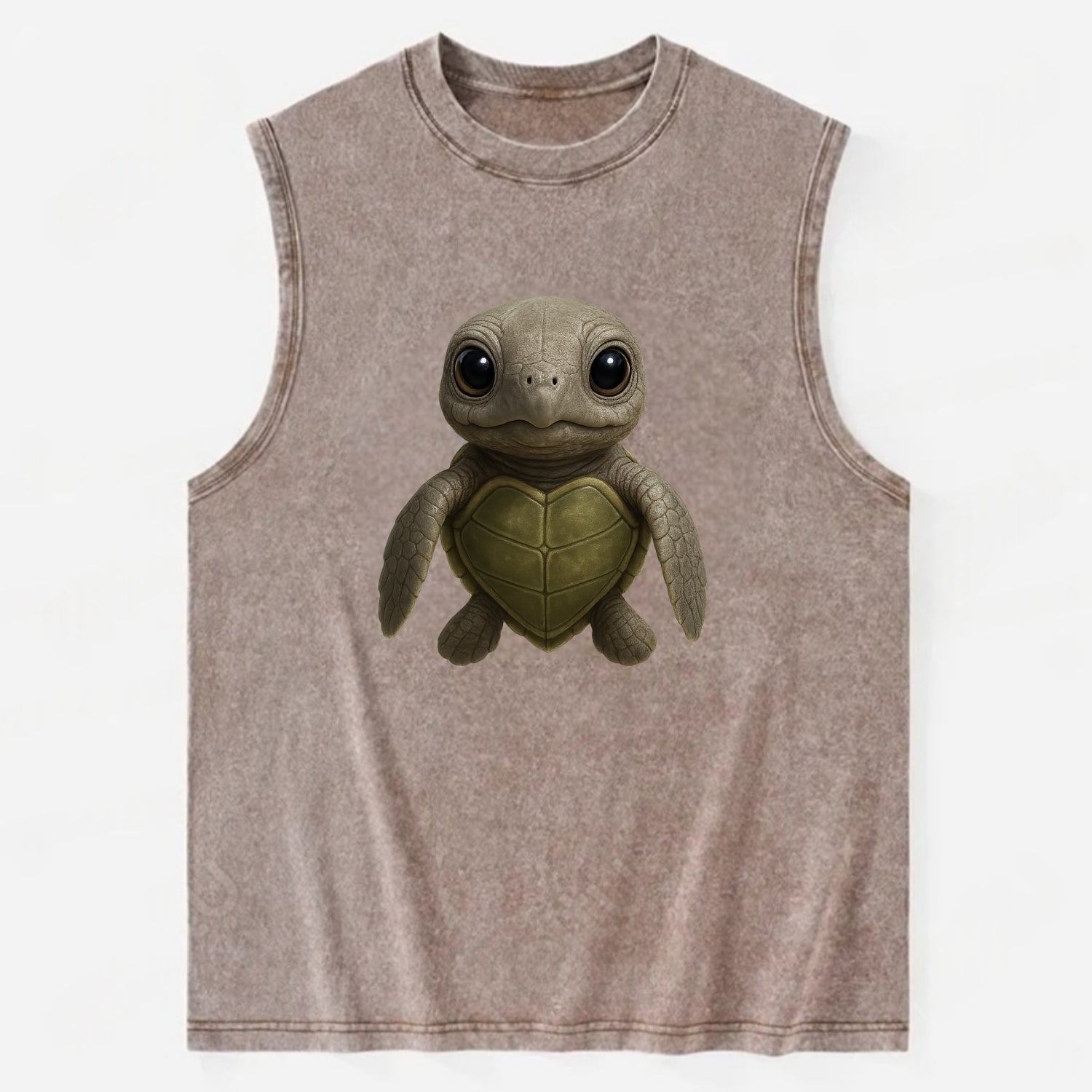 Baby Olive Ridley Turtle - olive green shell, heart-shaped carapace, bright - Vintage Washed Tank - Brown