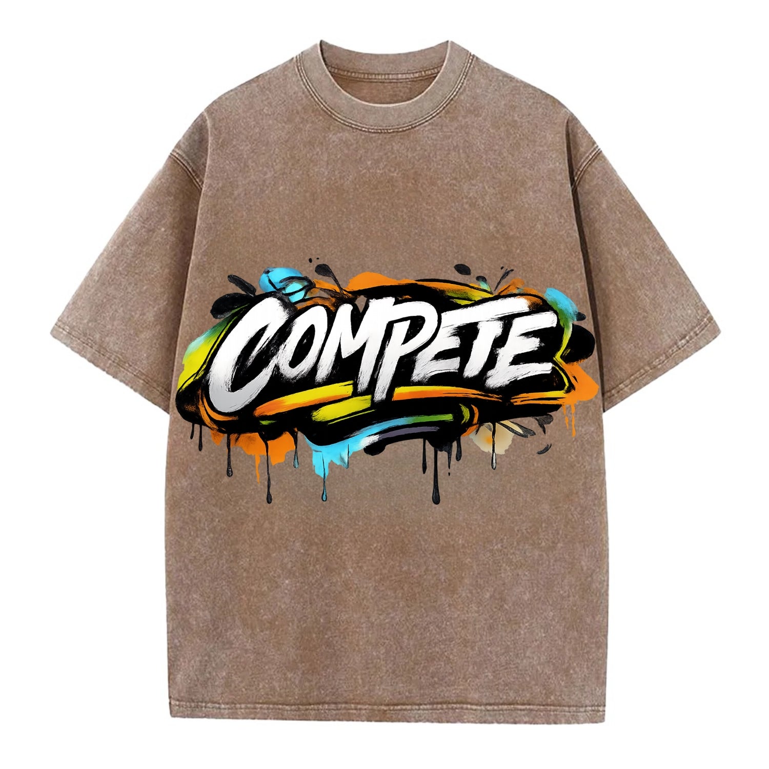 Bold typography design - "COMPETE" - competitive spirit, love the game - Vintage T-shirt - Brown