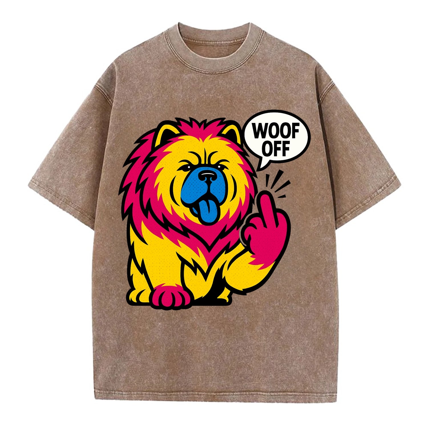 Chow Chow with lion mane and blue-black tongue, fluffy dignified paw up with sass - Vintage T-shirt - Brown