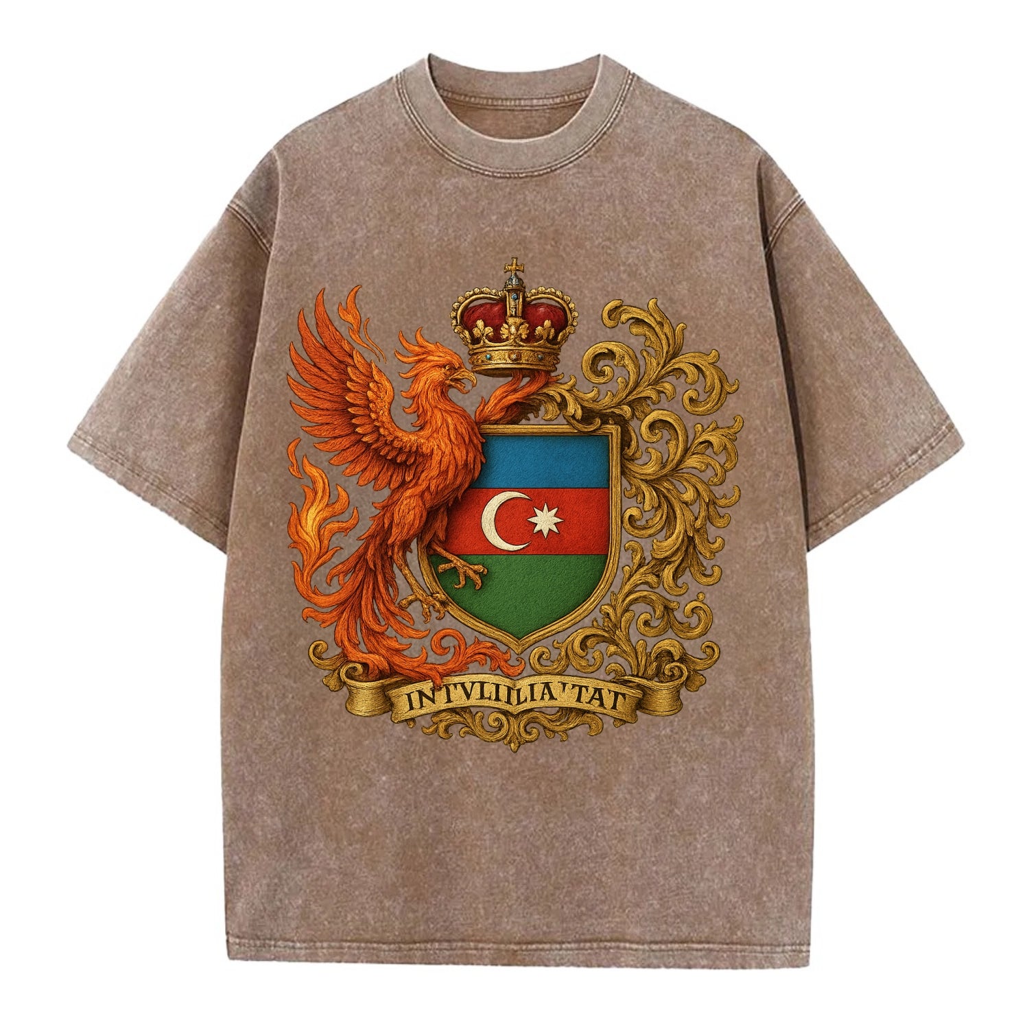 Azerbaijan Fire Phoenix Emblem  - Vintage T-shirt - Brown