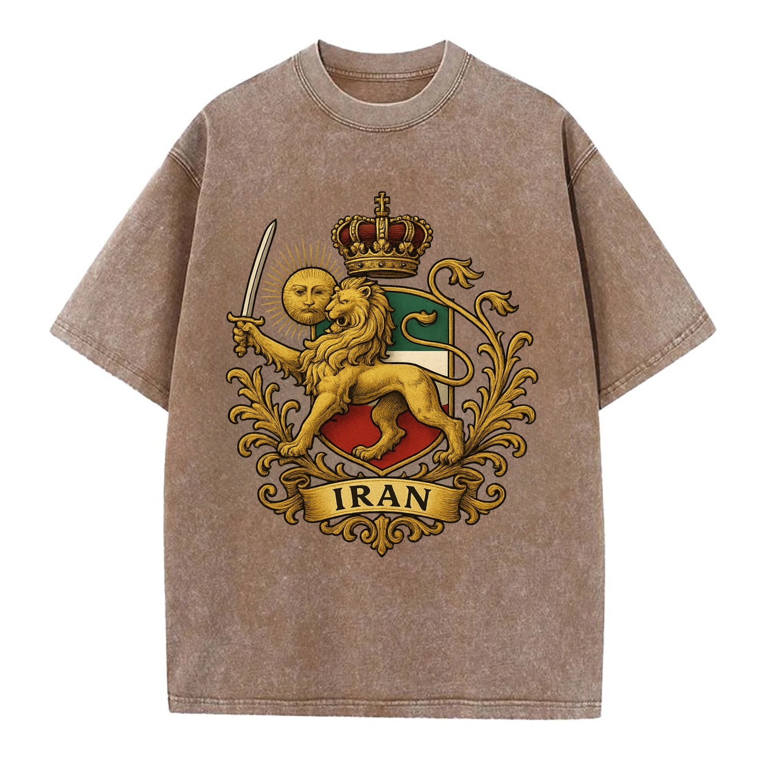Royal Iran Coat Of Arms - Vintage T-shirt - Brown