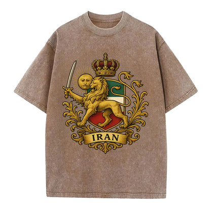 Royal Iran Coat Of Arms - Vintage T-shirt - Brown