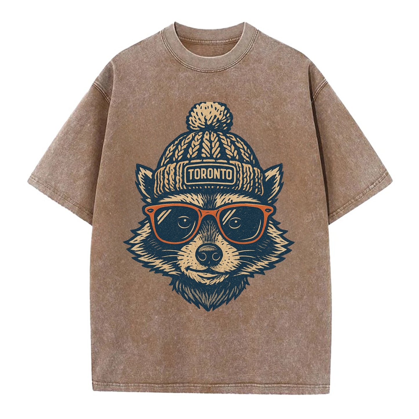 Toronto Raccoon wearing Toronto beanie w - Vintage T-shirt - Brown