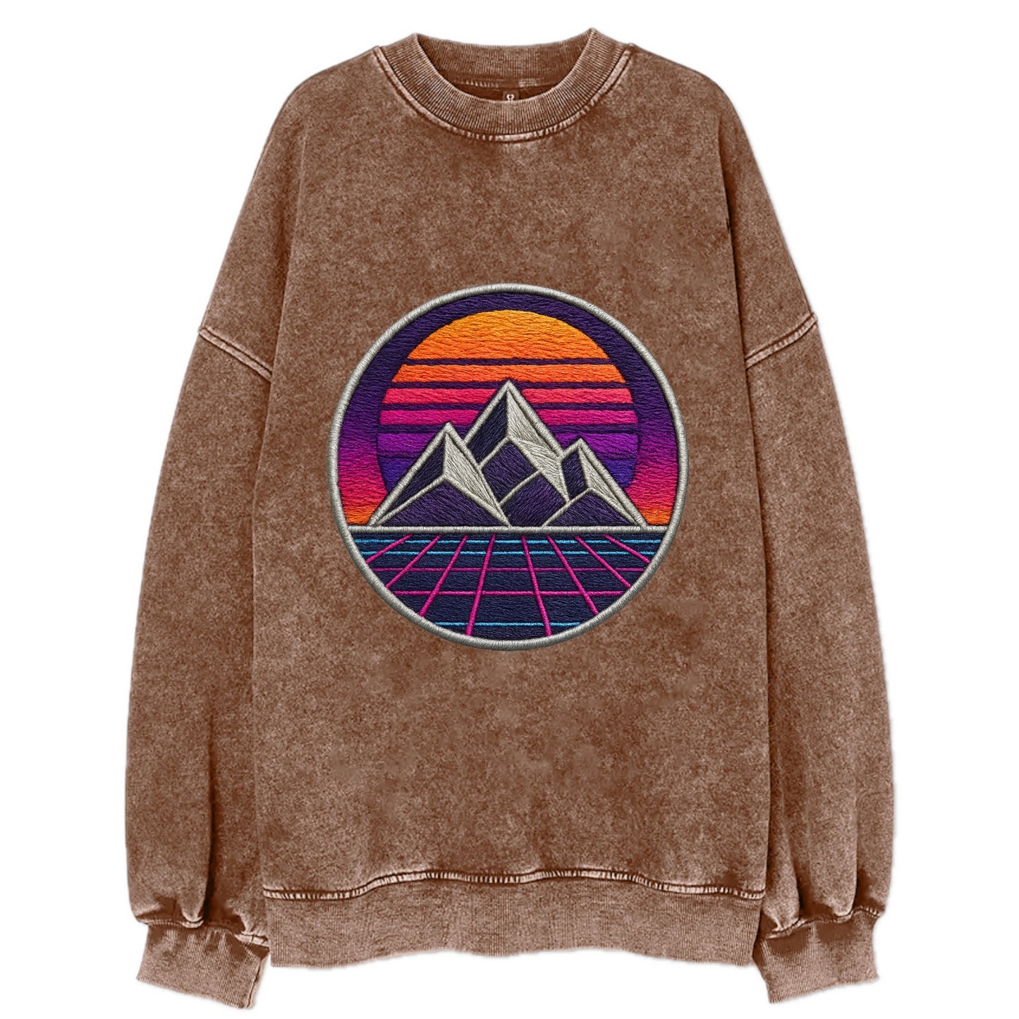 Retrowave Mountains - Vintage Sweatshirt - Brown