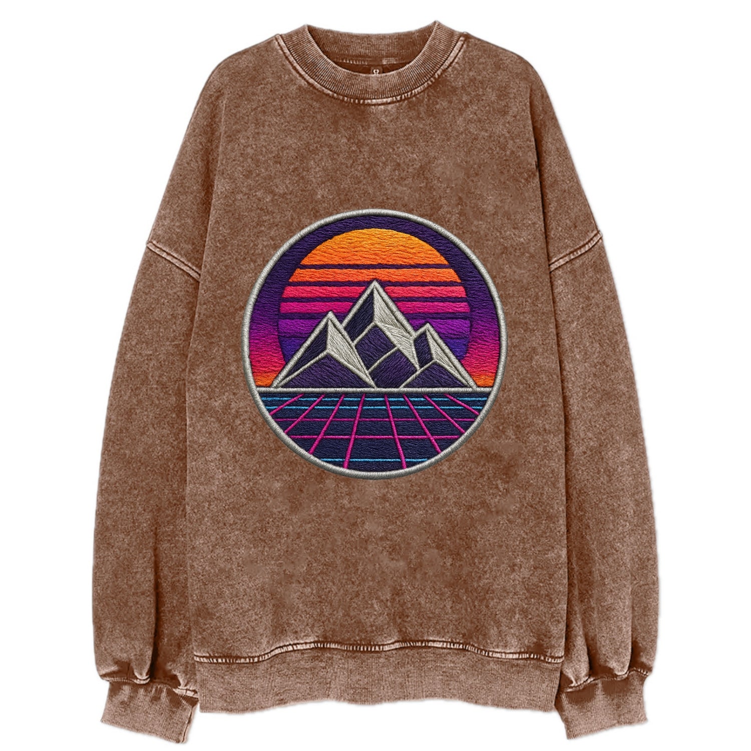 Retrowave Mountains - Vintage Sweatshirt - Brown