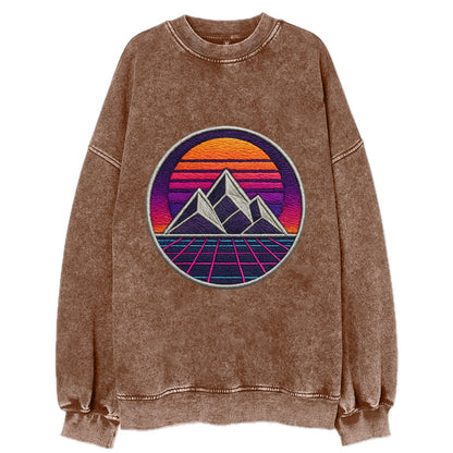 Retrowave Mountains - Vintage Sweatshirt - Brown