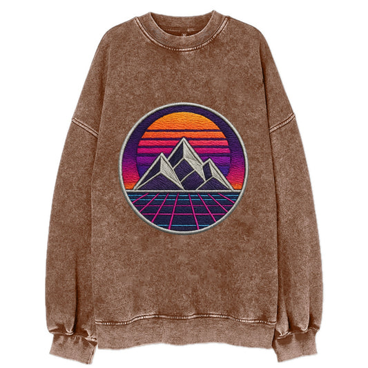 Retrowave Mountains - Vintage Sweatshirt - Brown