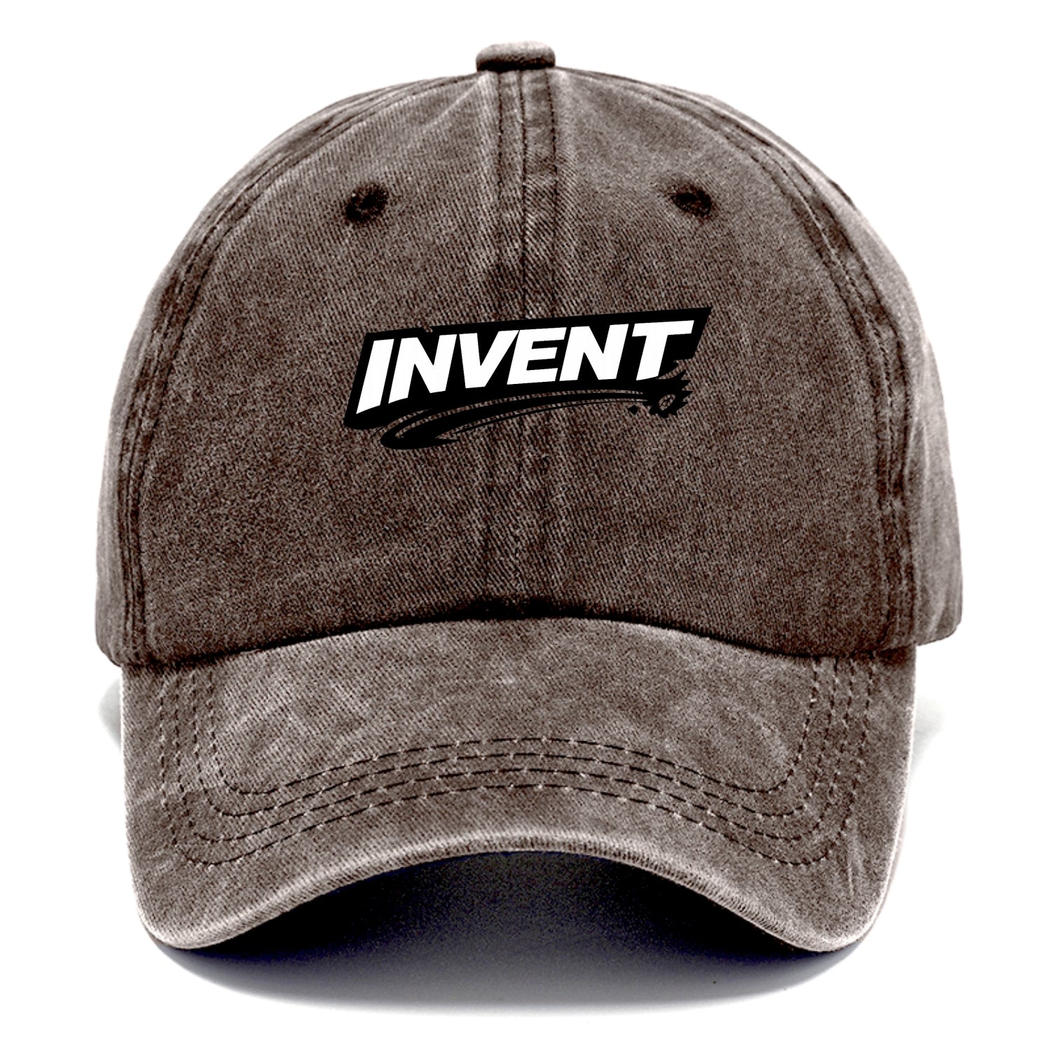 Bold typography design - "INVENT" - creating new things, originating - Classic Cap - Brown