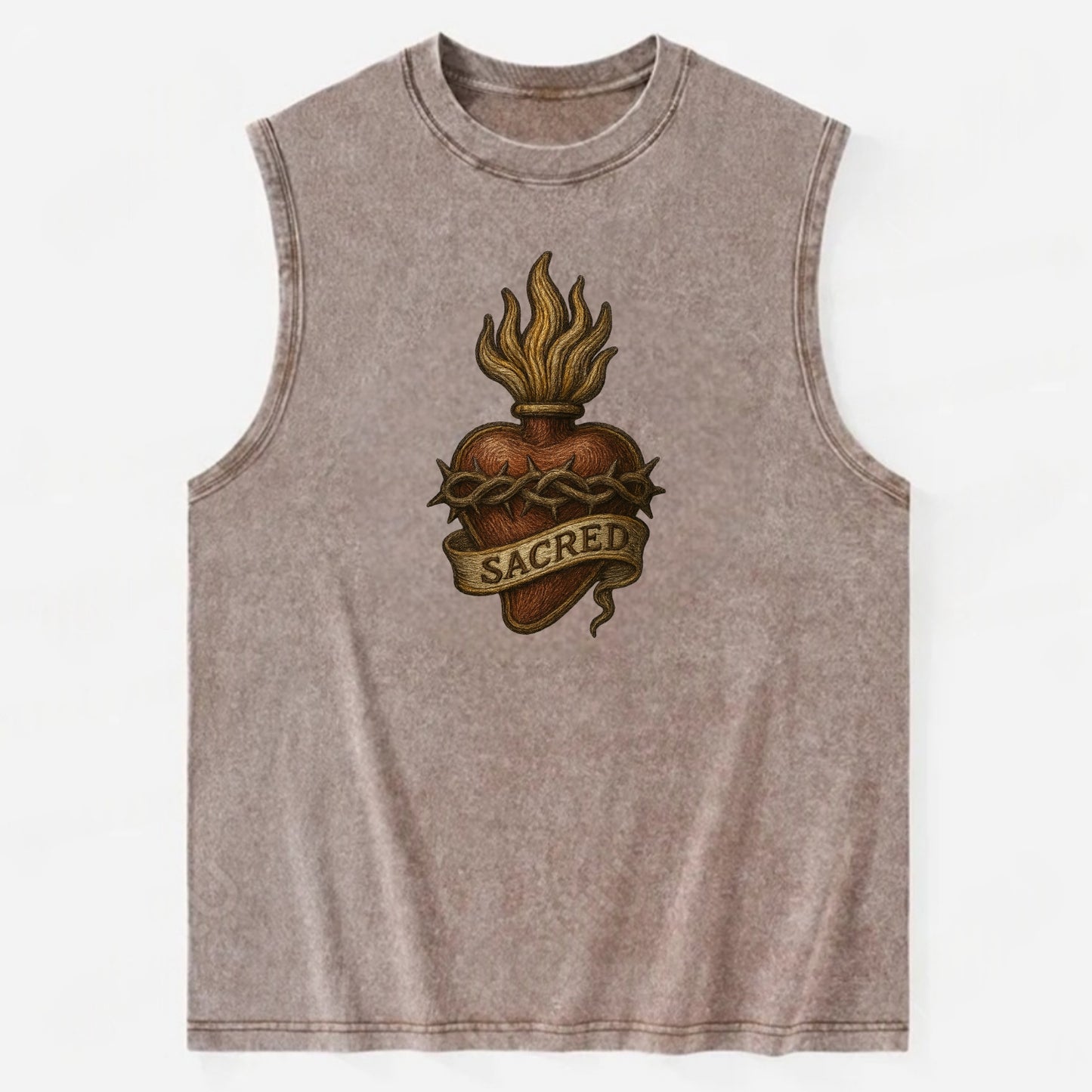 Sacred Heart  - Vintage Washed Tank - Brown