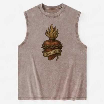 Sacred Heart  - Vintage Washed Tank - Brown