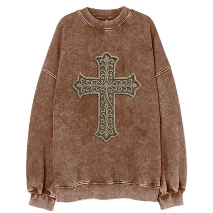 Filigree Cross  - Vintage Sweatshirt - Brown