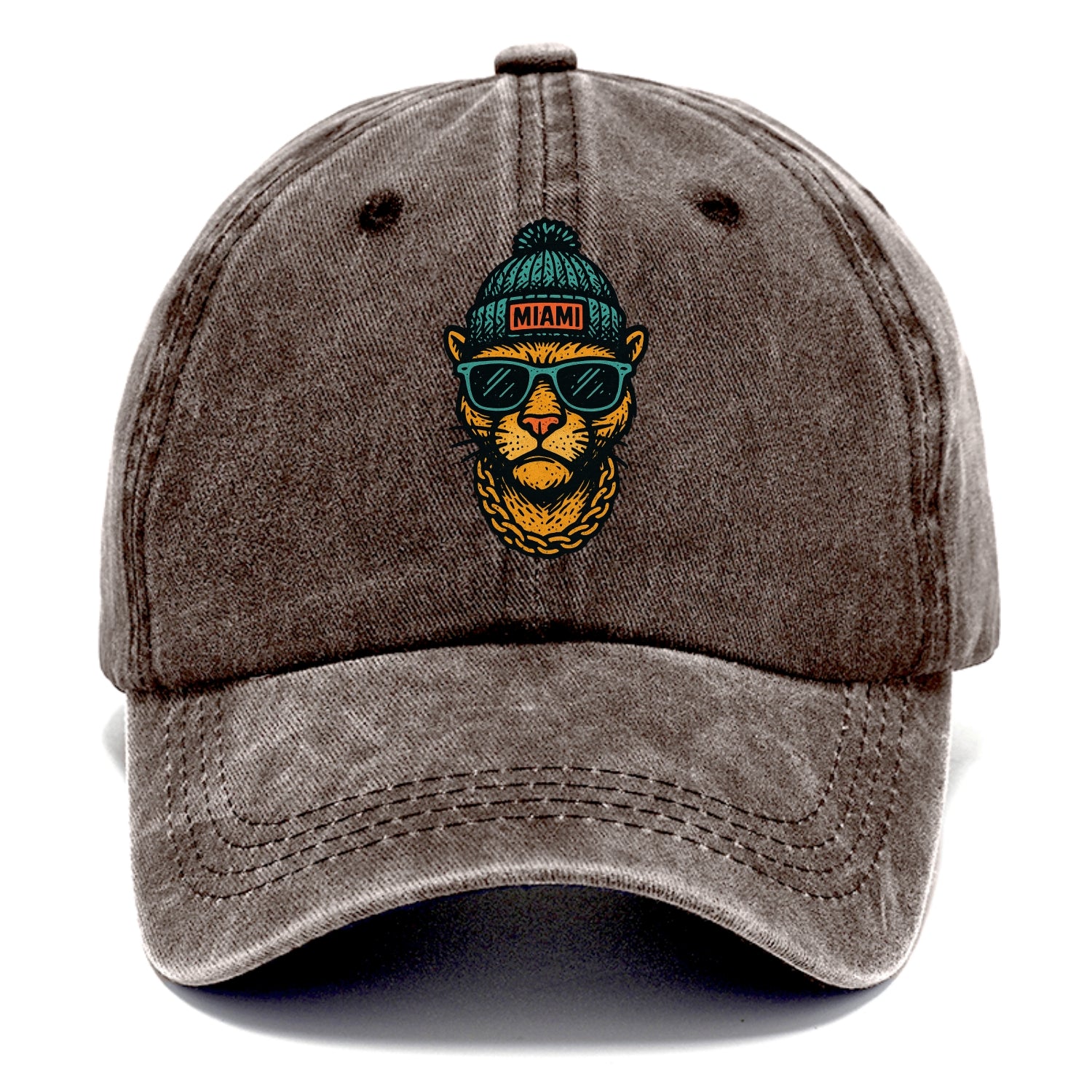 Florida Panther wearing Miami beanie with pom pom and wayfarer sunglasses - Classic Cap - Brown