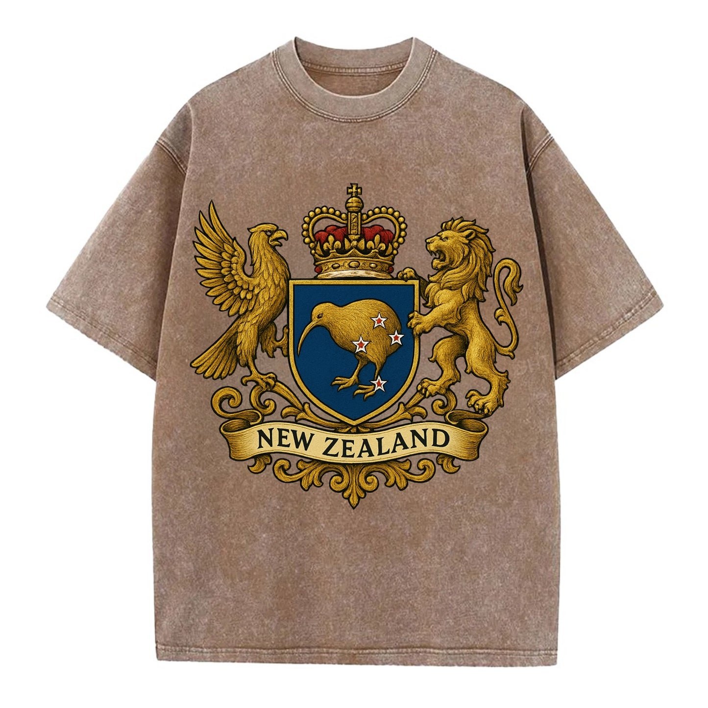 New Zealand Heritage Badge  - Vintage T-shirt - Brown