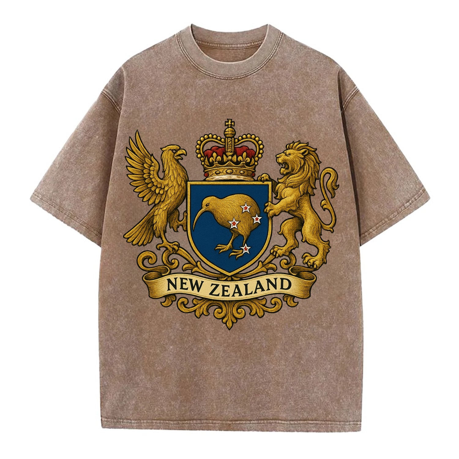 New Zealand Heritage Badge  - Vintage T-shirt - Brown