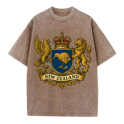 New Zealand Heritage Badge  - Vintage T-shirt - Brown