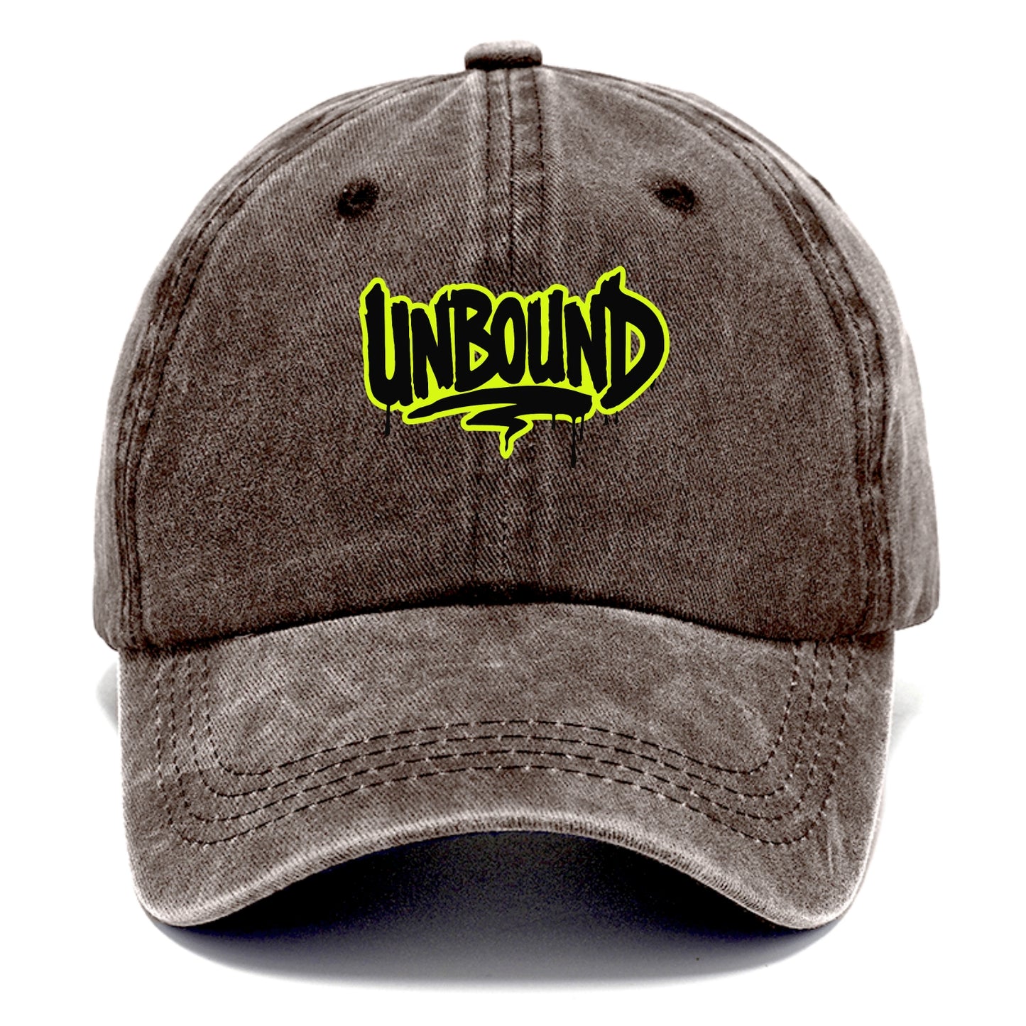 Bold typography design - "UNBOUND" - without limits, free from constraints - Classic Cap - Brown