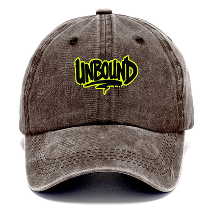 Bold typography design - "UNBOUND" - without limits, free from constraints - Classic Cap - Brown