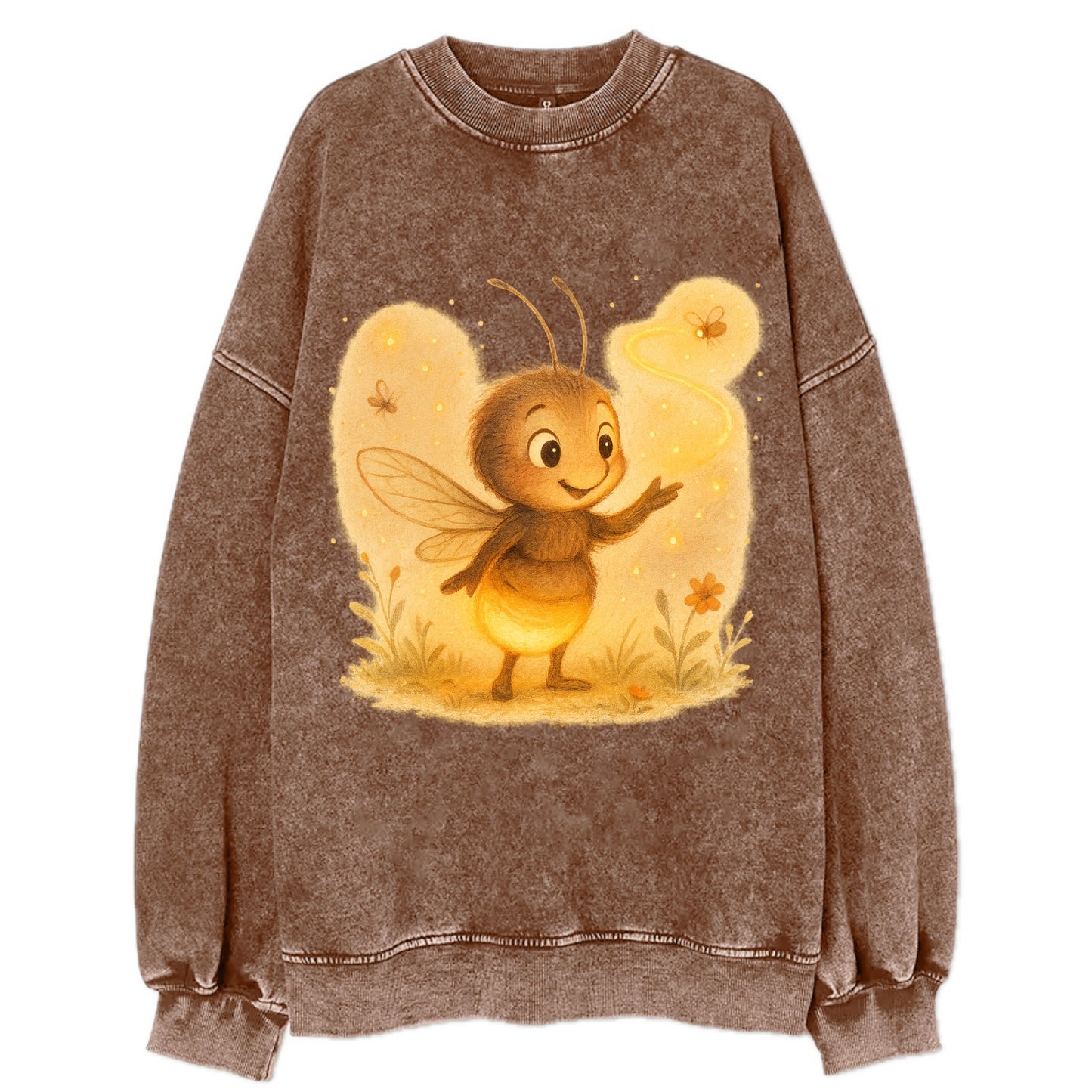 Firefly choreographer arranging synchronized light patterns over a meadow stage - Vintage Sweatshirt - Brown