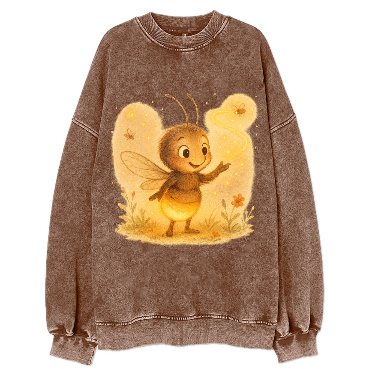 Firefly choreographer arranging synchronized light patterns over a meadow stage - Vintage Sweatshirt - Brown