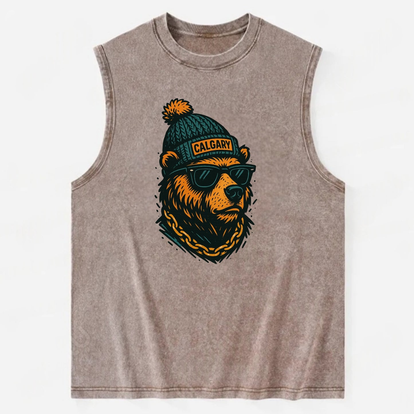 Calgary Grizzly Bear wearing Calgary bea - Vintage Washed Tank - Brown