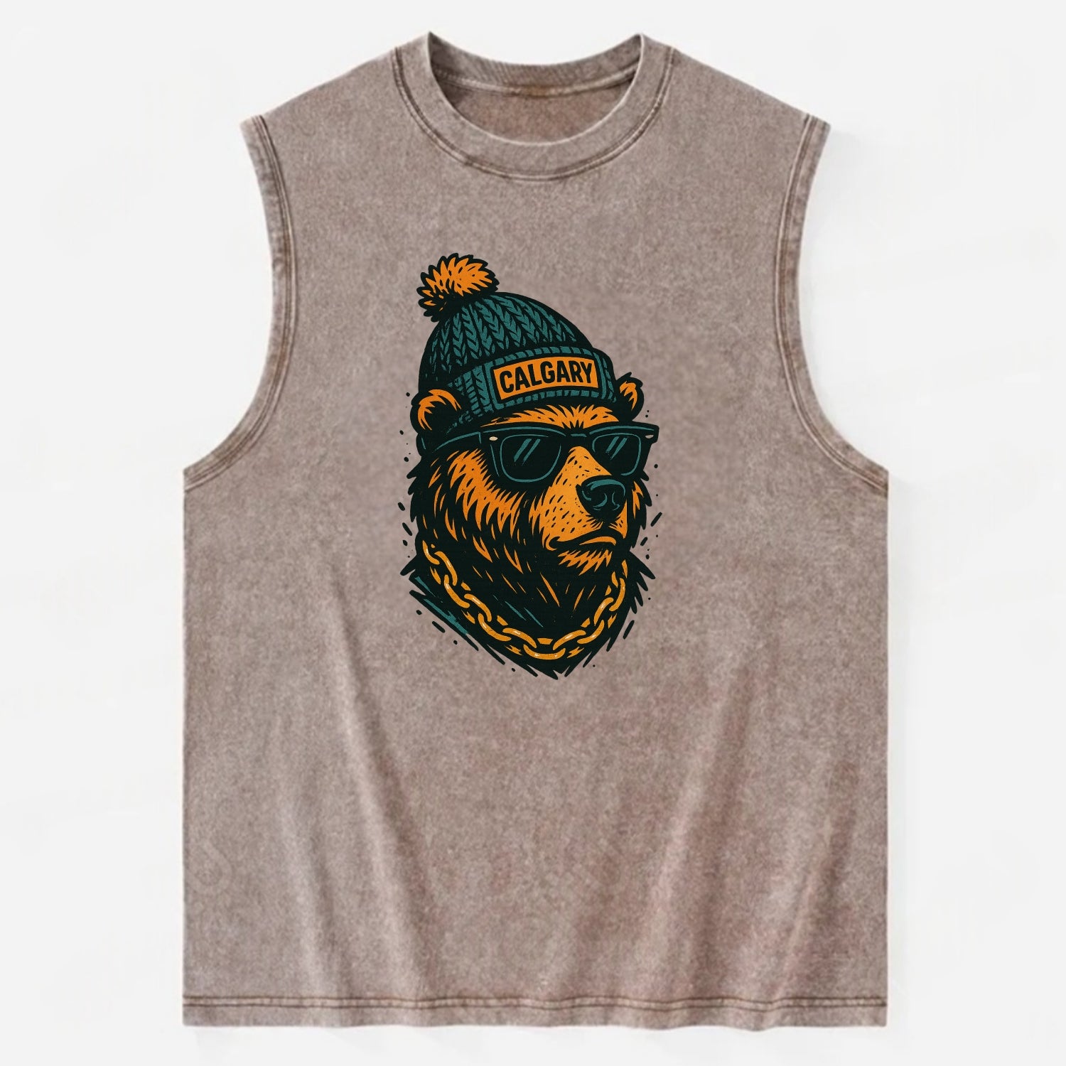 Calgary Grizzly Bear wearing Calgary bea - Vintage Washed Tank - Brown