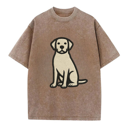 Goldador - Golden Lab mix sitting pose - Vintage T-shirt - Brown