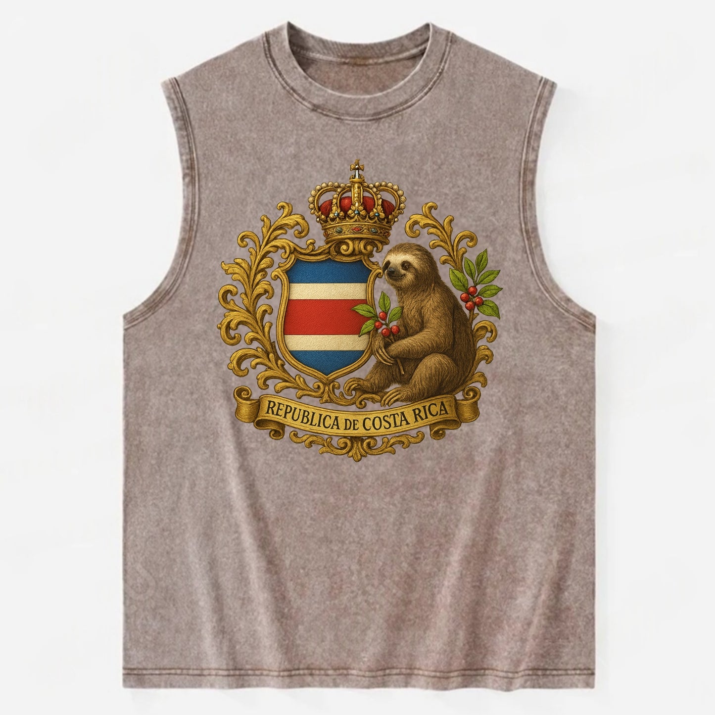 Costa Rica Sloth Emblem  - Vintage Washed Tank - Brown