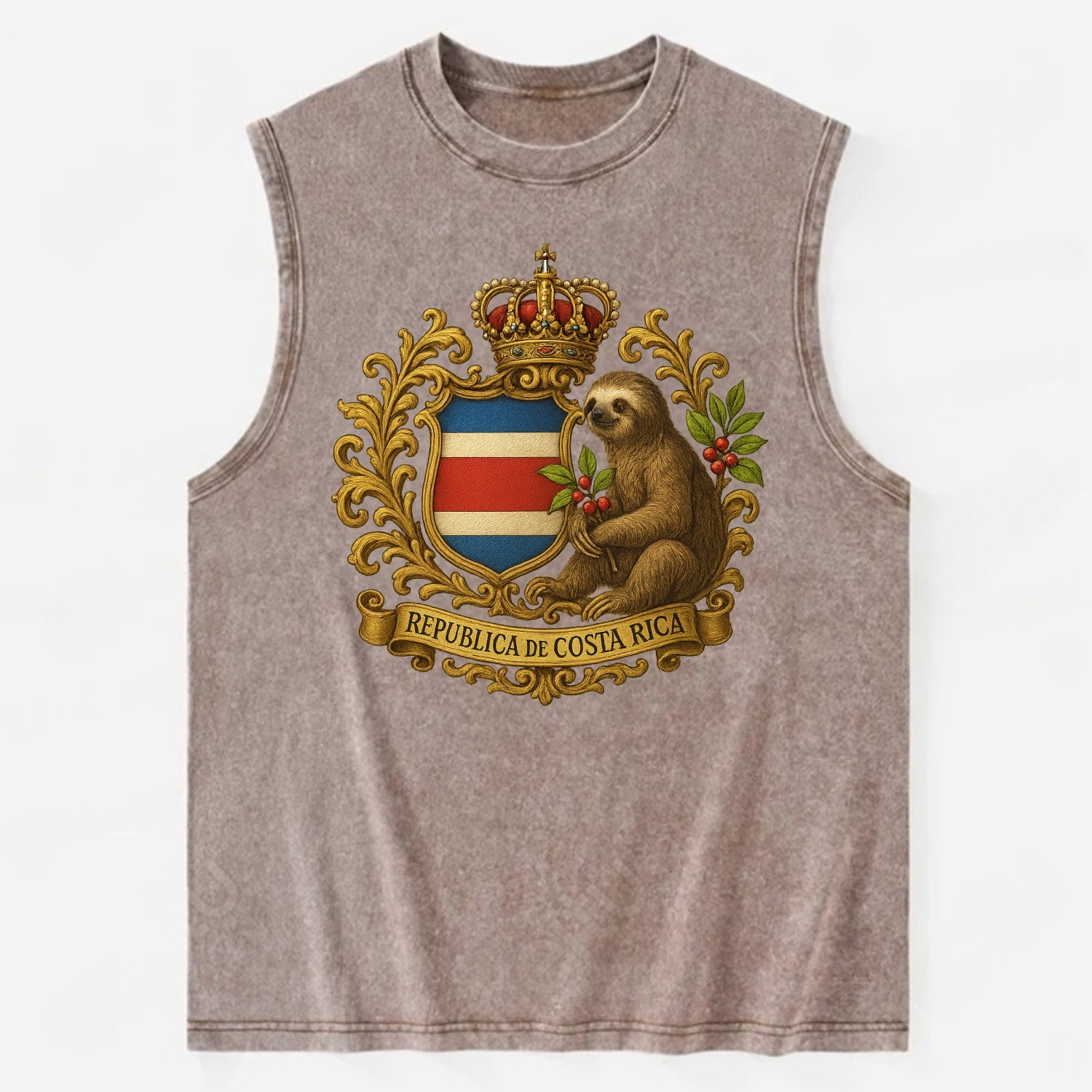 Costa Rica Sloth Emblem  - Vintage Washed Tank - Brown