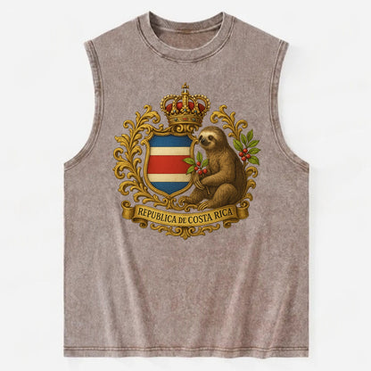 Costa Rica Sloth Emblem  - Vintage Washed Tank - Brown