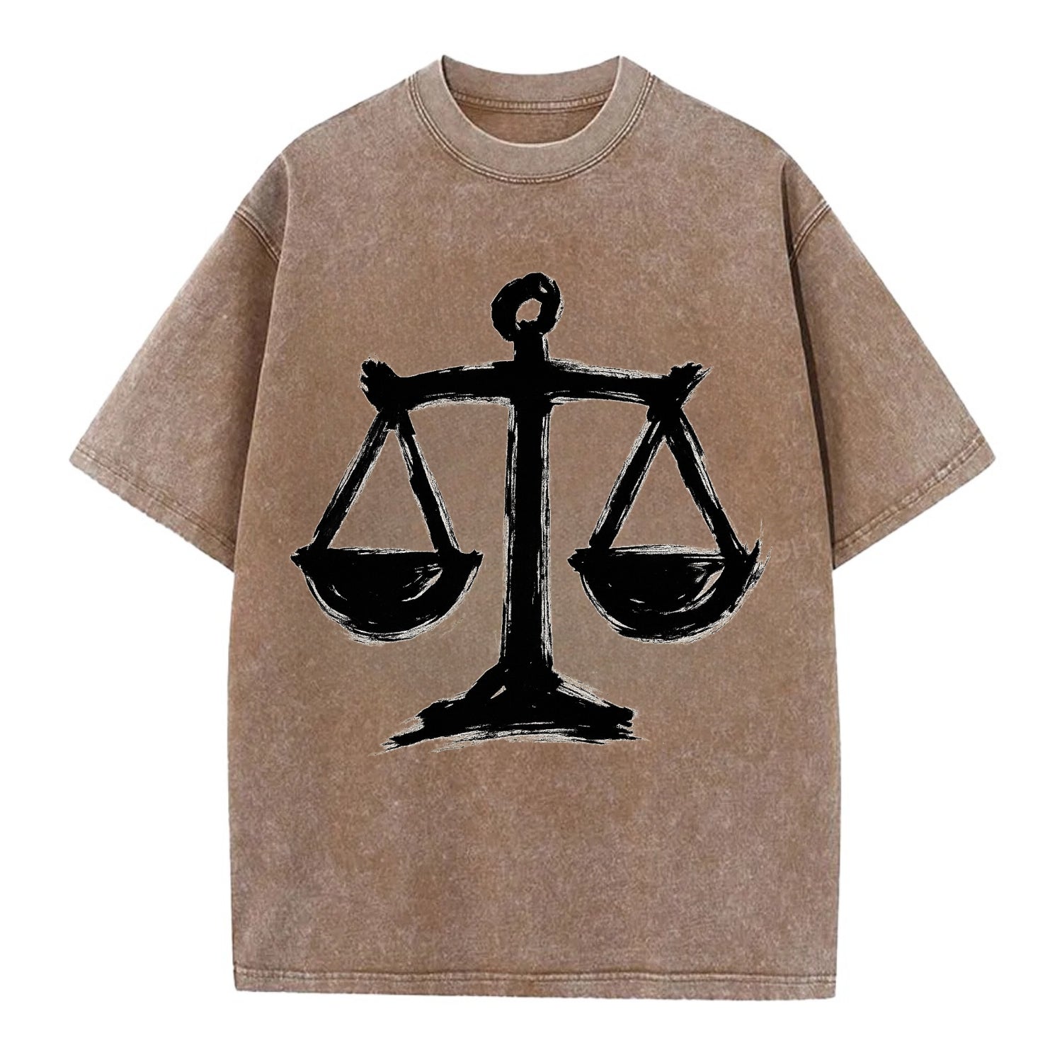 Scales of justice - equality and fairness bold ink style - Vintage T-shirt - Brown