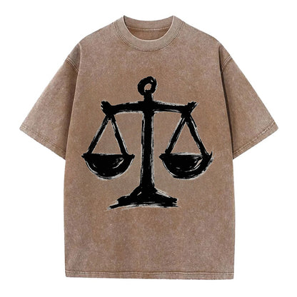 Scales of justice - equality and fairness bold ink style - Vintage T-shirt - Brown