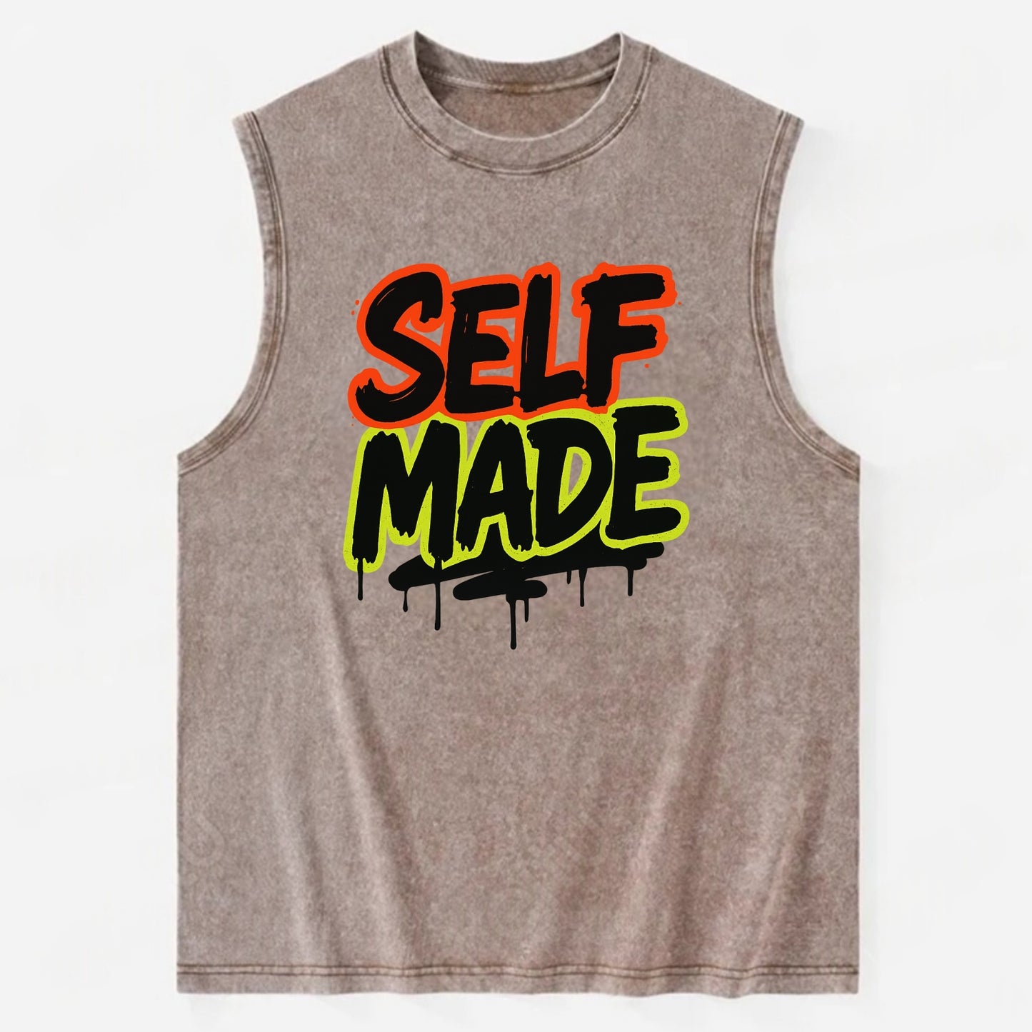 Bold typography design - "SELF MADE" - built from nothing, earned success - Vintage Washed Tank - Brown