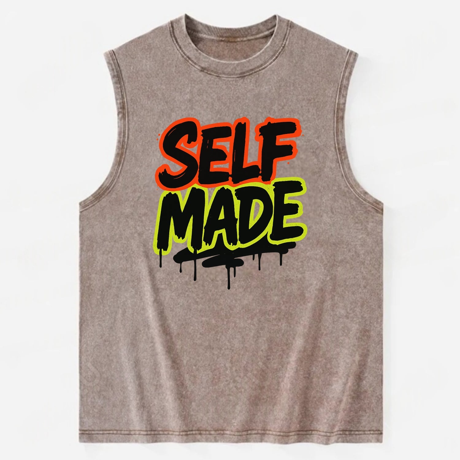 Bold typography design - "SELF MADE" - built from nothing, earned success - Vintage Washed Tank - Brown