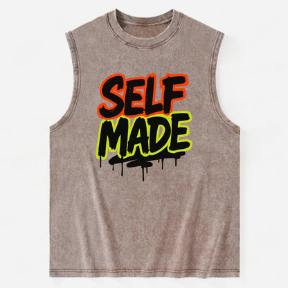Bold typography design - "SELF MADE" - built from nothing, earned success - Vintage Washed Tank - Brown