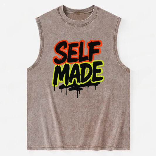 Bold typography design - "SELF MADE" - built from nothing, earned success - Vintage Washed Tank - Brown