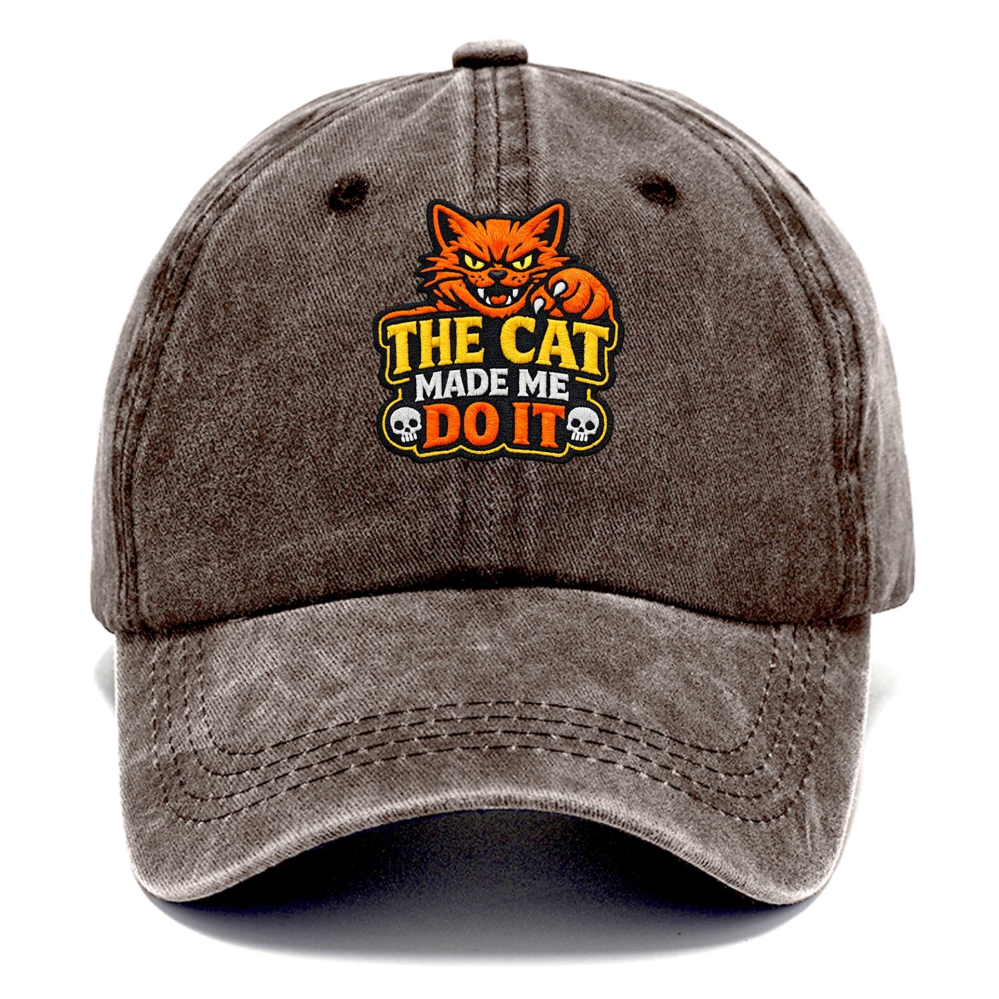 THE CAT MADE ME DO IT - mischievous cat in orange , blame the cat - Classic Cap - Brown