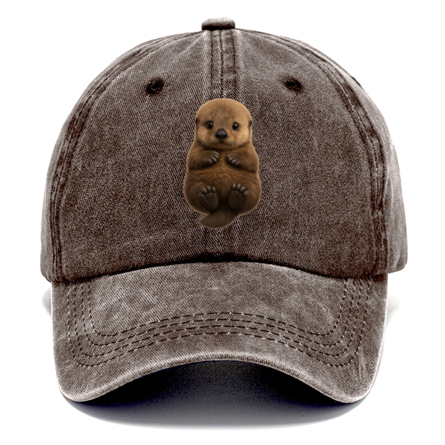Baby Sea Otter - brown fluffy, floating on back, tiny paws, bright eyes, - Classic Cap - Brown