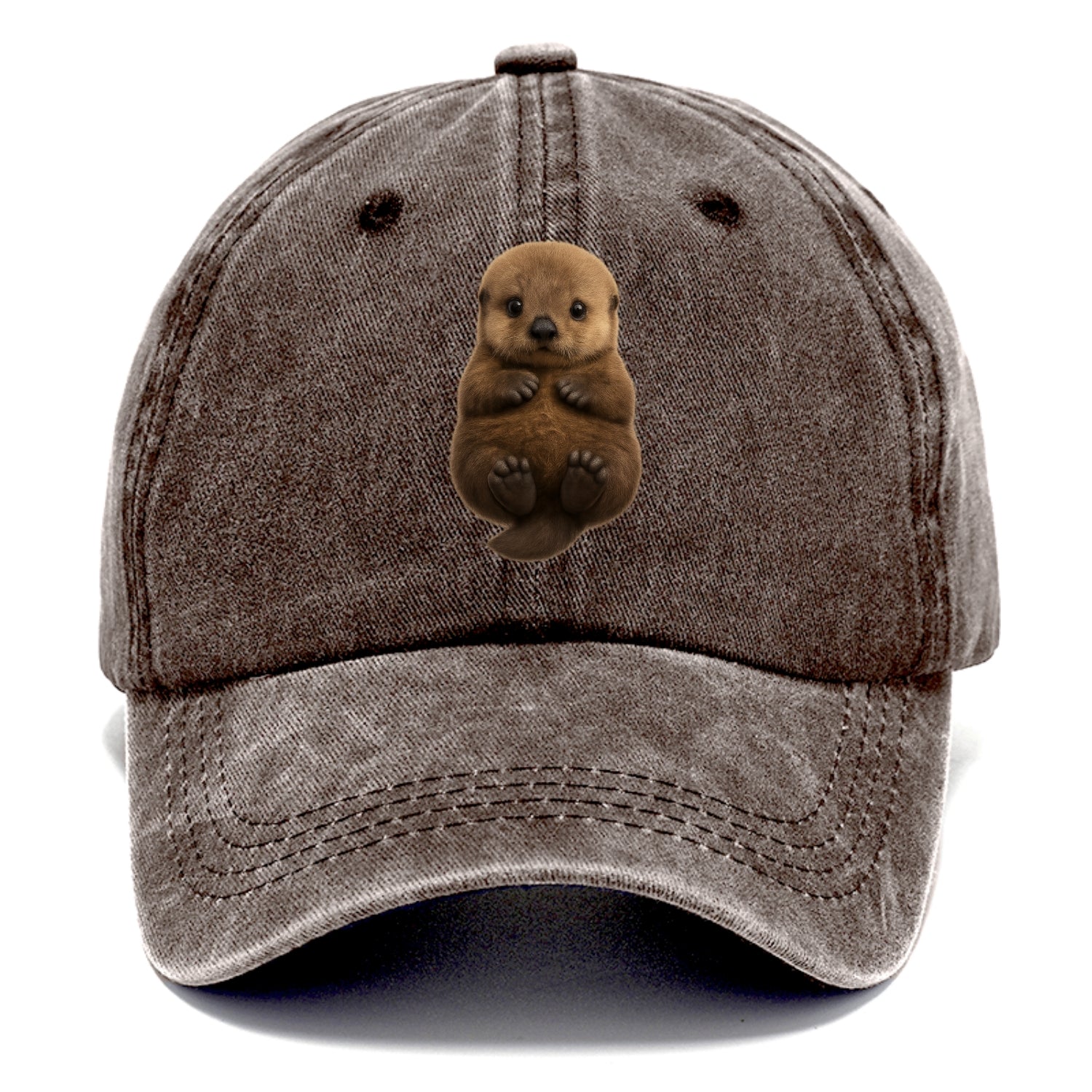 Baby Sea Otter - brown fluffy, floating on back, tiny paws, bright eyes, - Classic Cap - Brown