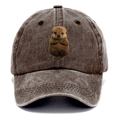 Baby Sea Otter - brown fluffy, floating on back, tiny paws, bright eyes, - Classic Cap - Brown