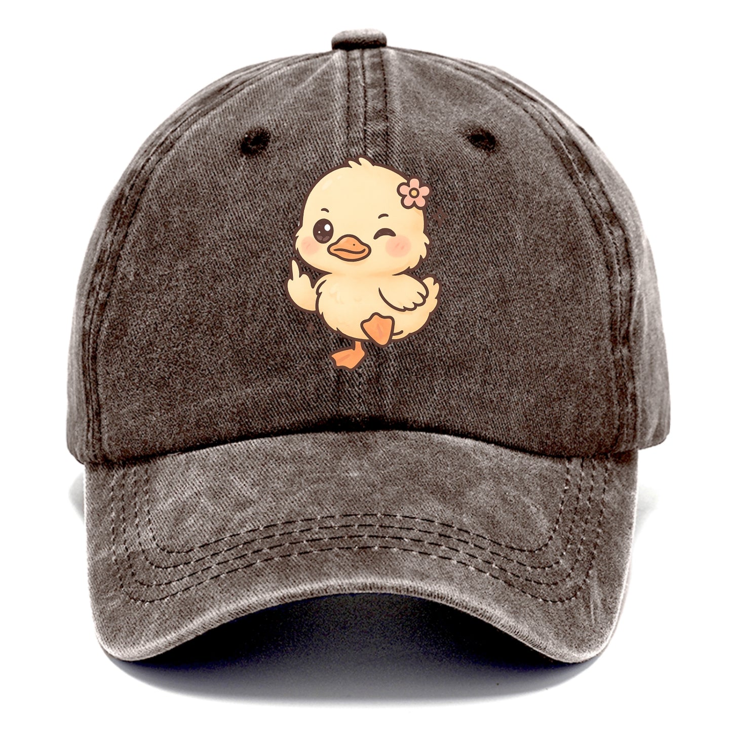 fluffy baby duck with small flower, one webbed foot raised sassily - Classic Cap - Brown