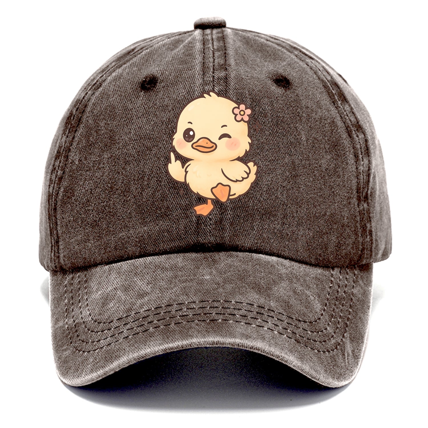 fluffy baby duck with small flower, one webbed foot raised sassily - Classic Cap - Brown